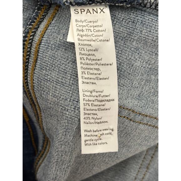 Spanx Lightly Distressed Raw Hem Ankle Length Skinny Jeans Worn Twice Size Large - Picture 10 of 12